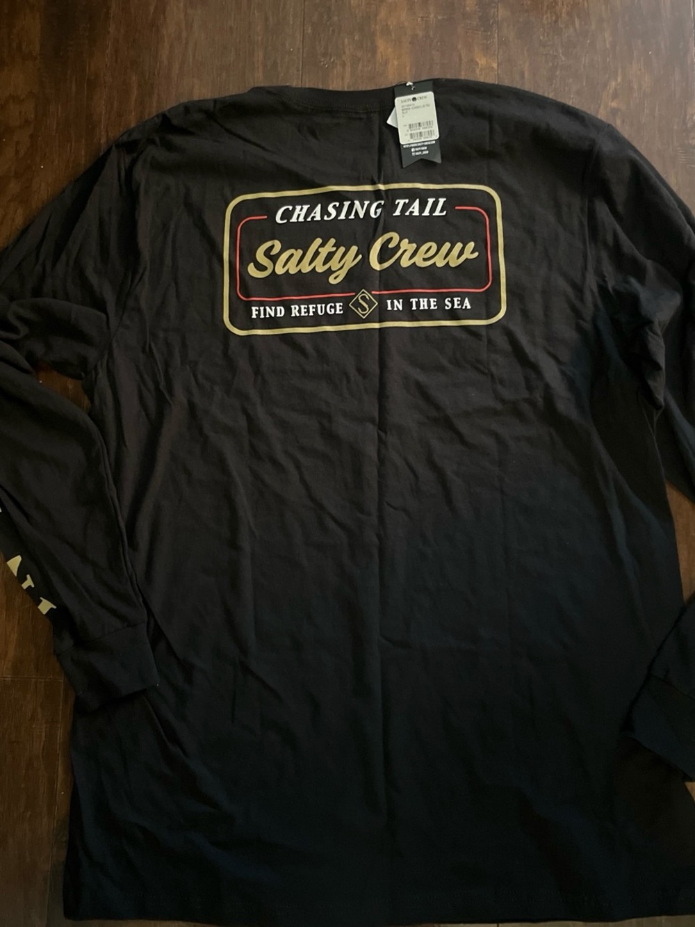 Salty Crew Black Long Sleeve Tee with Gold and Red Chest Logo